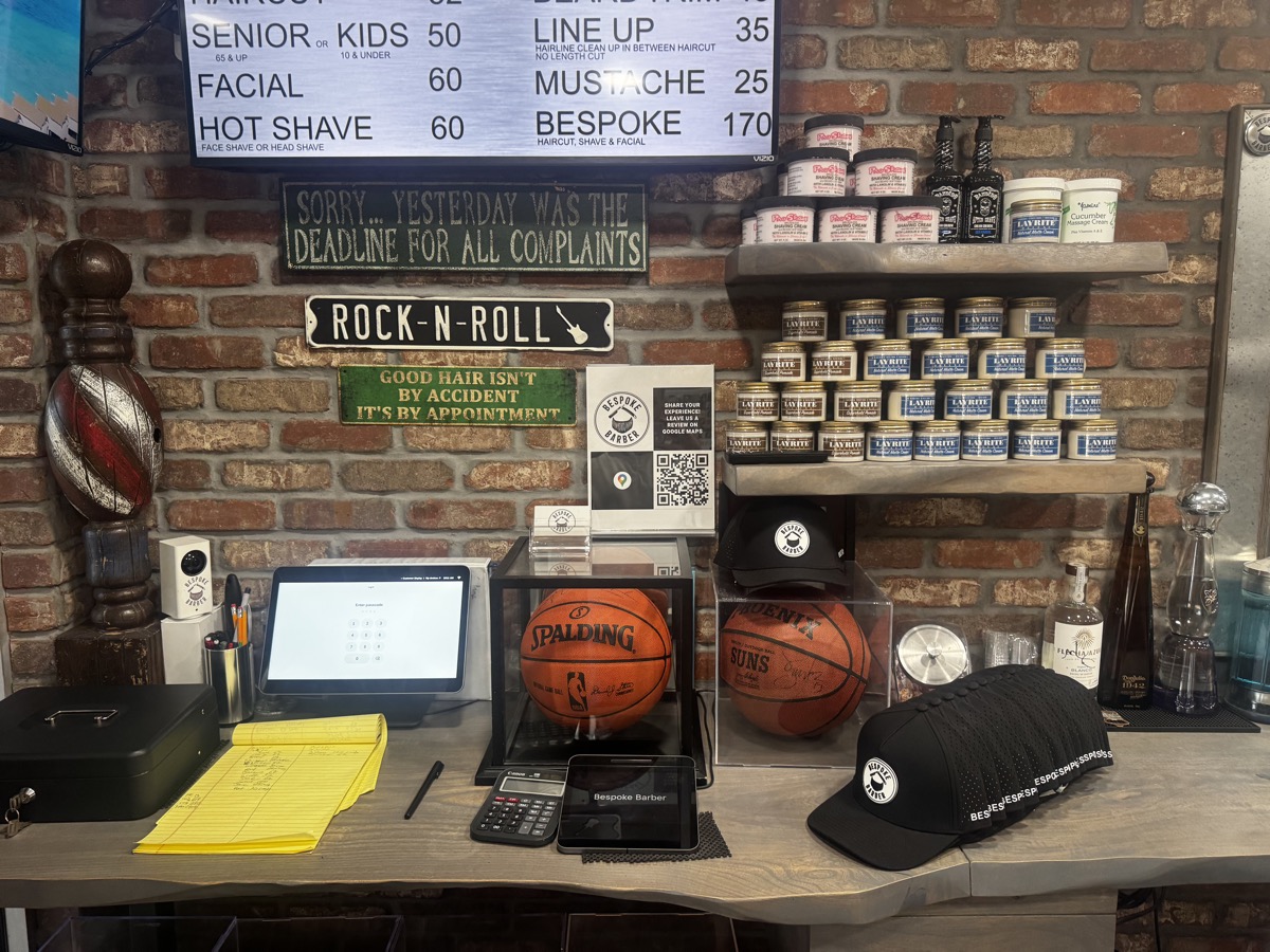 Front counter and entrance of Bespoke Barber